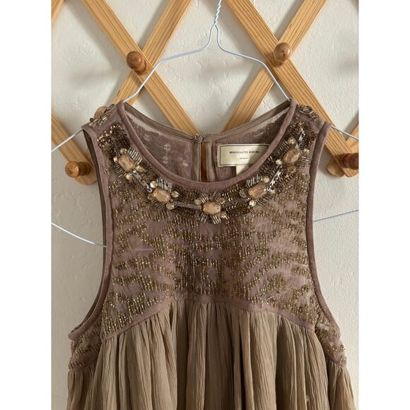Anthropologie Dress Women's 4 Sonora Embellished Taupe Beaded Moulinette Soeurs - Picture 5 of 12